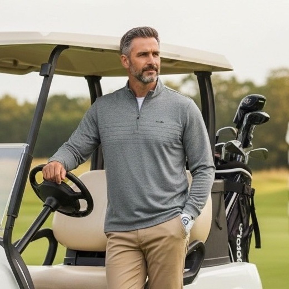 Travis Mathew Mens Heather Grey Quarter Zip Golf Pullover‎ Sweater Size Large